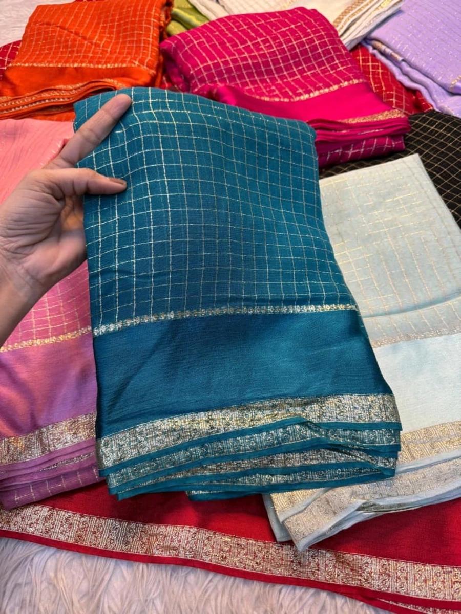 Pure Viscose Checks Saree - Blue