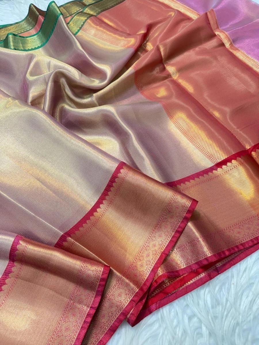 Brocade Tissue Ganga Januma Border Saree - Image 2