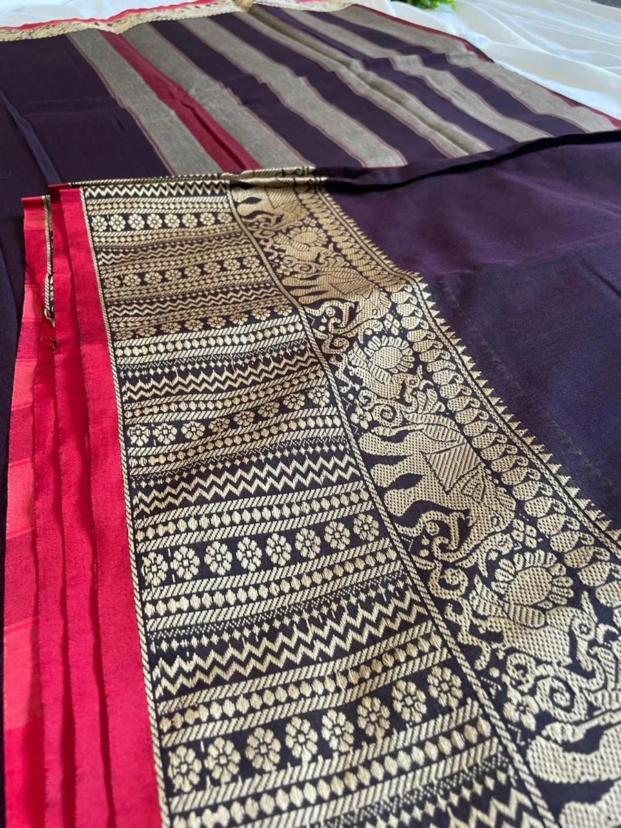 Narayanpattu Elephant Border Saree - Coffee Brown - Image 4