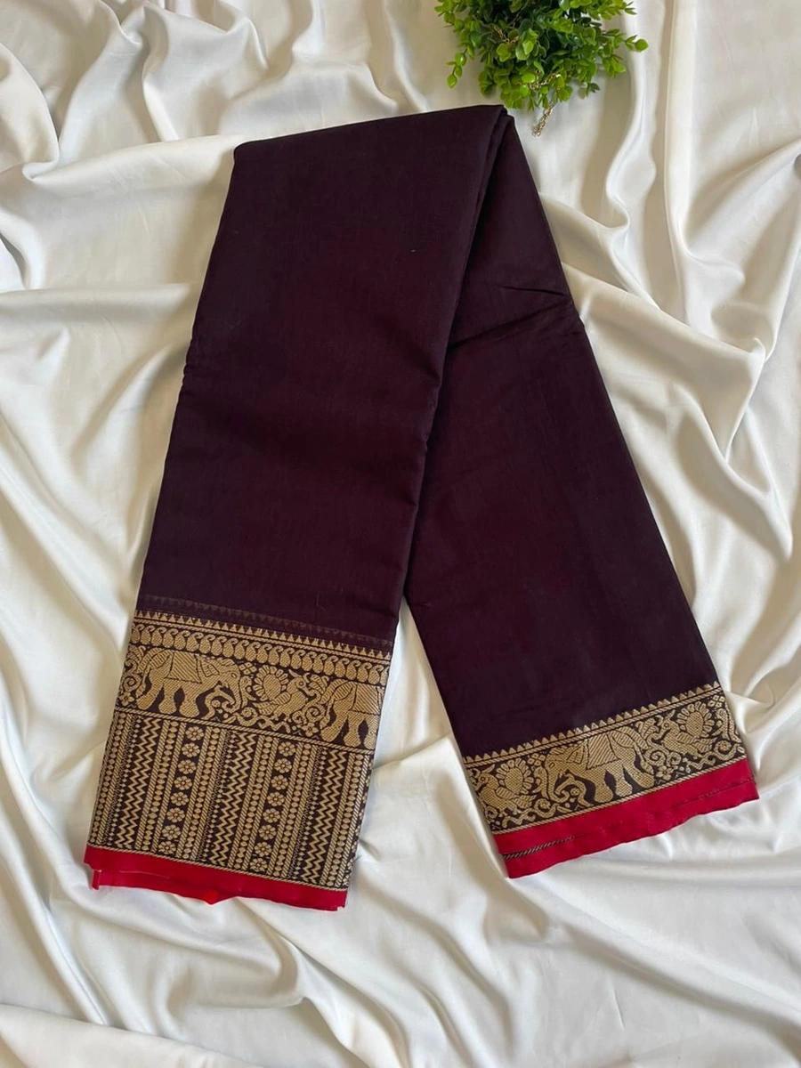 Narayanpattu Elephant Border Saree - Coffee Brown