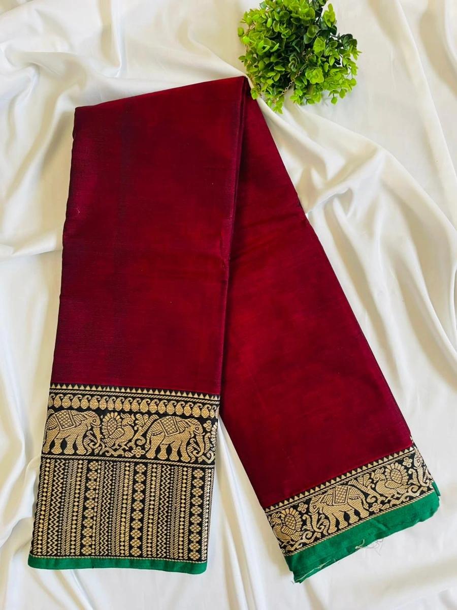 Narayanpattu Elephant Border Saree - Maroon - Image 2