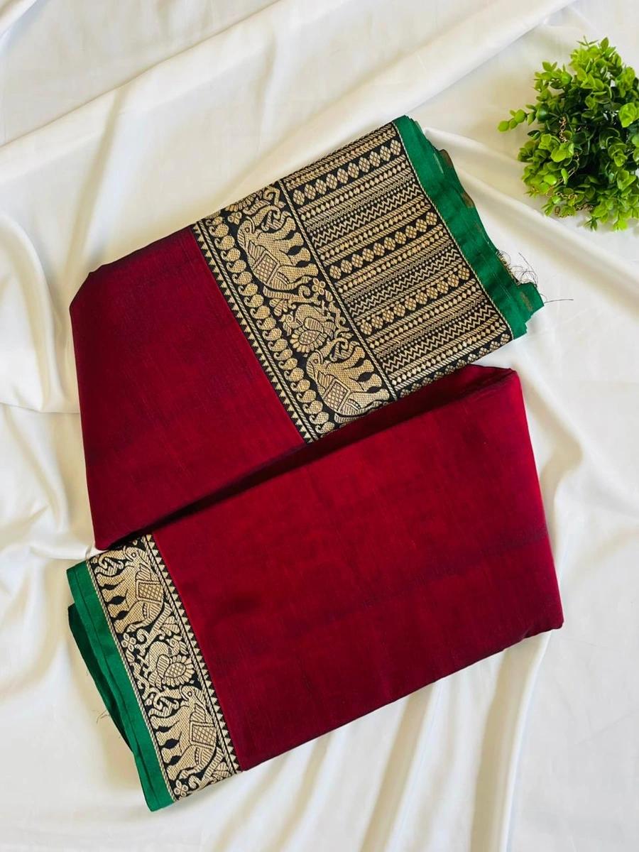 Narayanpattu Elephant Border Saree - Maroon