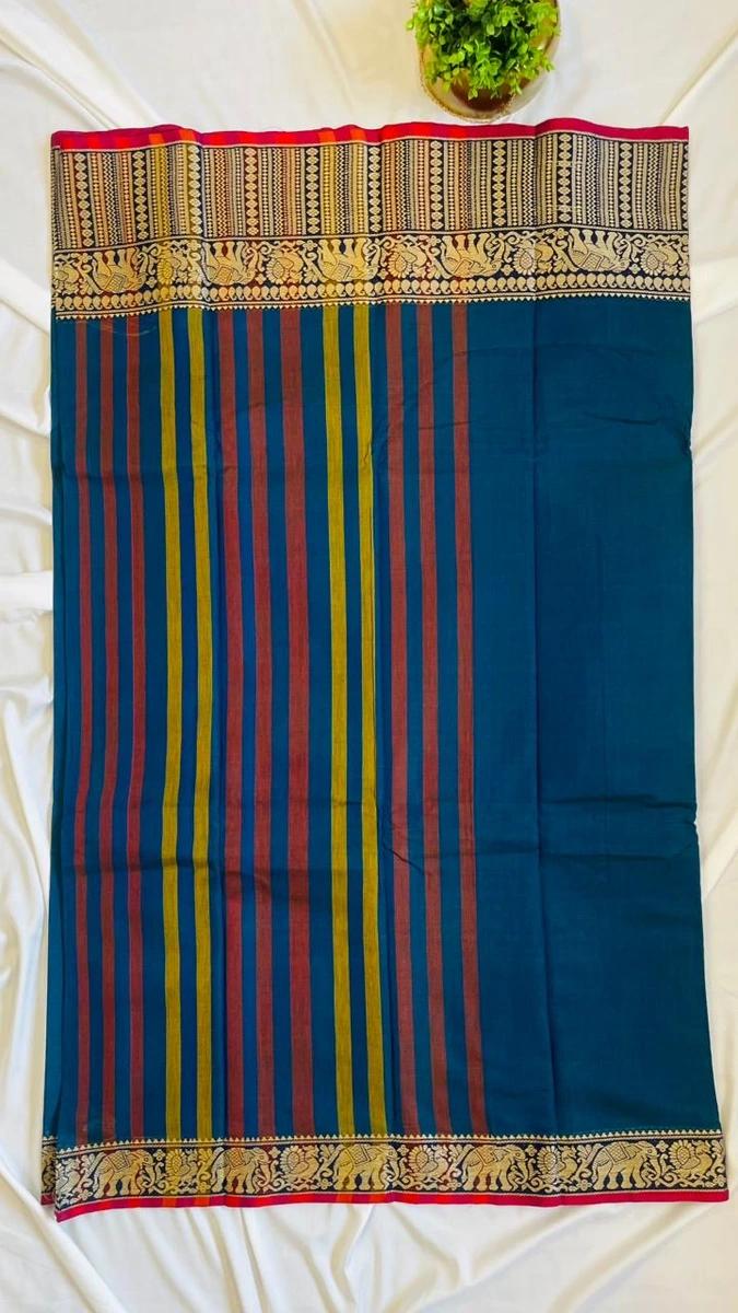 Narayanpattu Elephant Border Saree - Peacock blue - Image 4