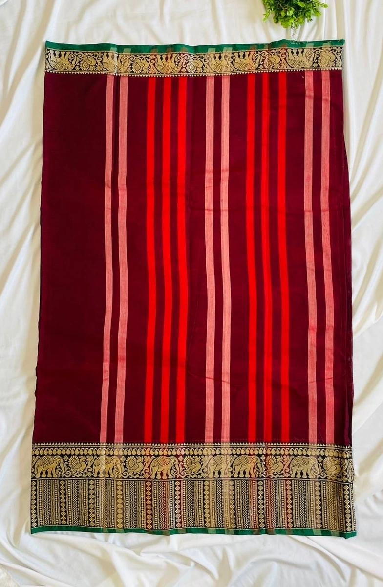 Narayanpattu Elephant Border Saree - Maroon - Image 3