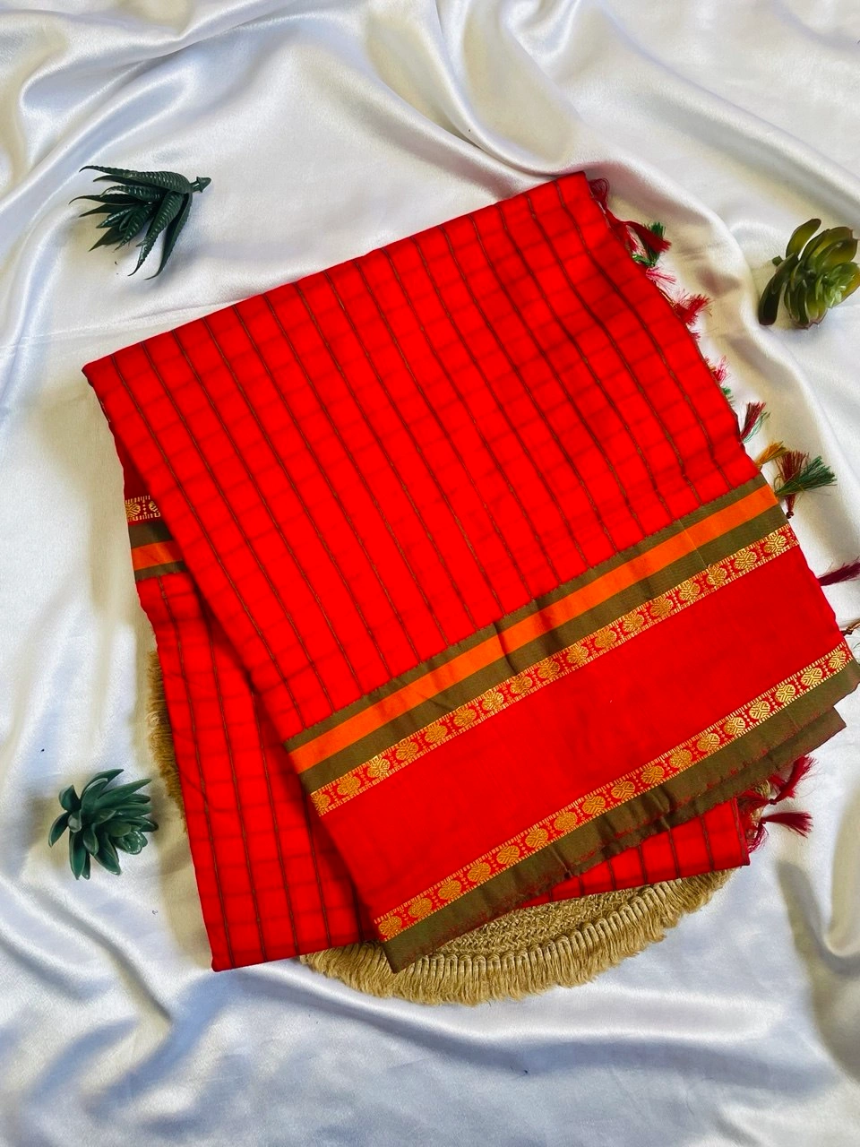 Chettinad Cotton Saree - Sindoor Red