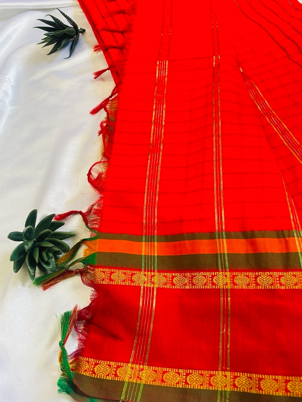 Chettinad Cotton Saree - Sindoor Red - Image 5
