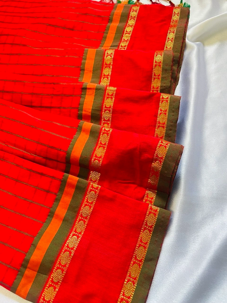 Chettinad Cotton Saree - Sindoor Red - Image 4