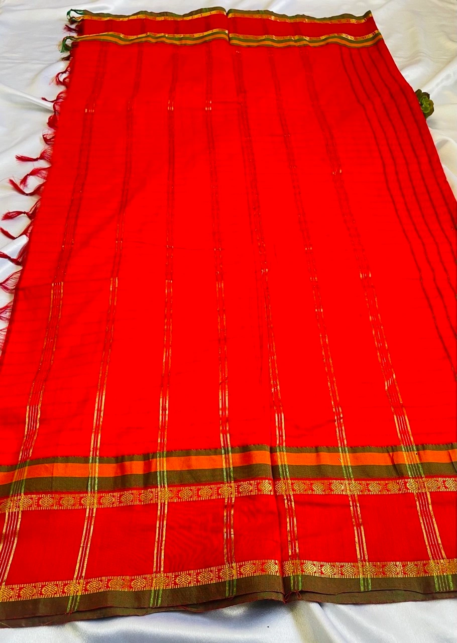 Chettinad Cotton Saree - Sindoor Red - Image 3