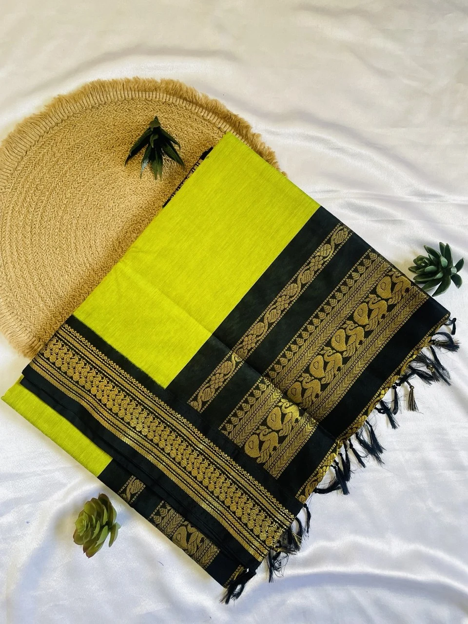 Kalyani Cotton Saree - Neon Yellow